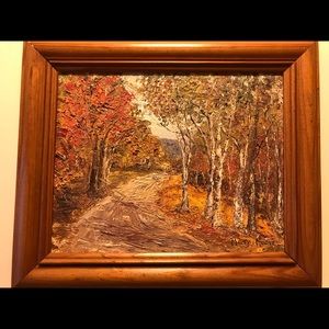 Still Life Landscape Oil on Wood Painting Signed